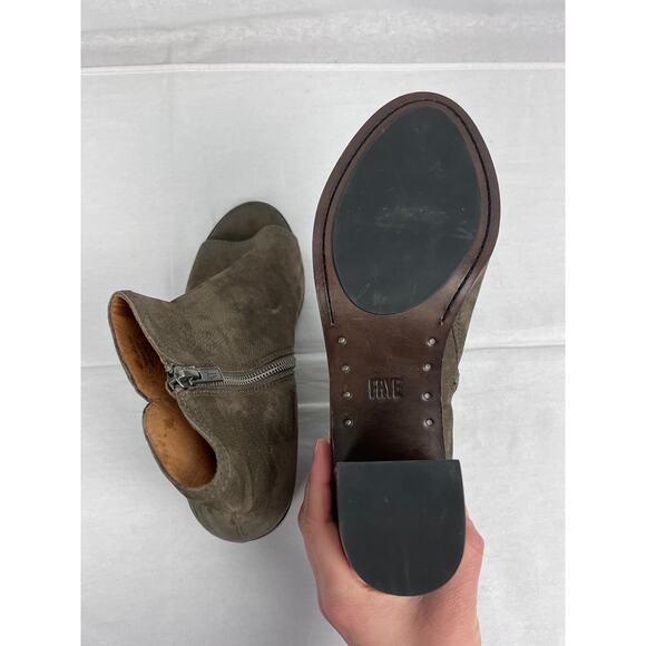 Frye Shoes Danica Peep Toe Heeled Ankle Booties Suede Leather Western Boho Chic - Picture 6 of 10